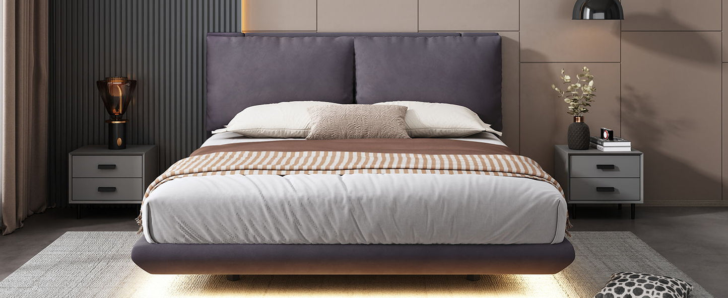 Upholstered Platform Bed With Sensor Light And 2 Large Backrests, With 2 Sets Of USB Port And Socket On Each Rear Bed Leg - The Sleep Loft - Online Mattress Showroom NYC
