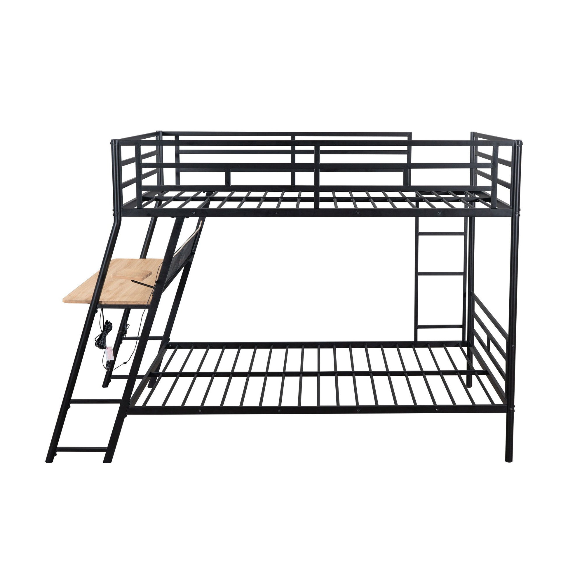 Full Size Bunk Bed With Built In Desk, Light, And 2 Drawers - Black - The Sleep Loft - Online Mattress Showroom NYC