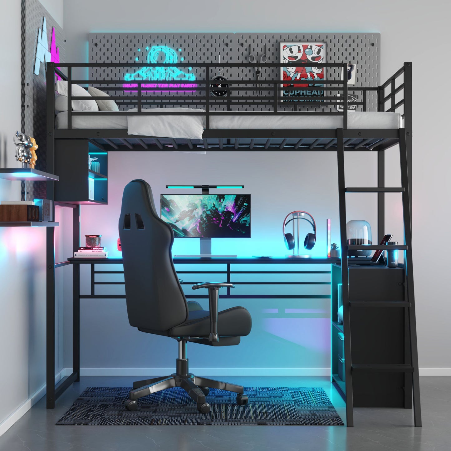 Loft Bed With LED Desk And 4 Storage Shelves - The Sleep Loft - Online Mattress Showroom NYC