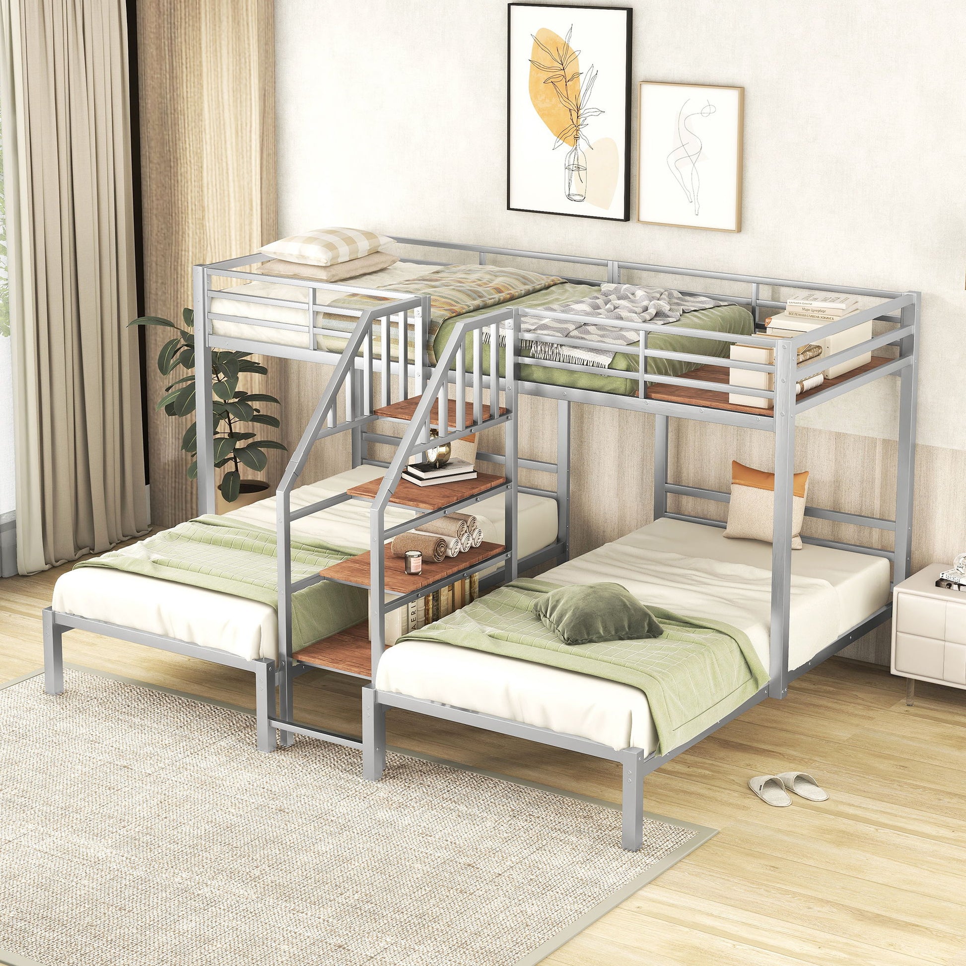 Metal Bunk Bed With Storage Shelves Staircase - The Sleep Loft - Online Mattress Showroom NYC