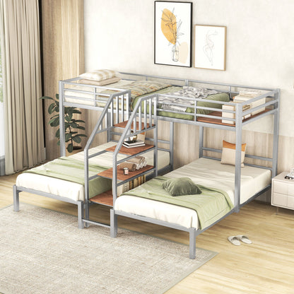 Metal Bunk Bed With Storage Shelves Staircase - The Sleep Loft - Online Mattress Showroom NYC