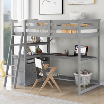 Modern Loft Bed With Built In Desk, Shelves, And 2 Drawers - The Sleep Loft - Online Mattress Showroom NYC