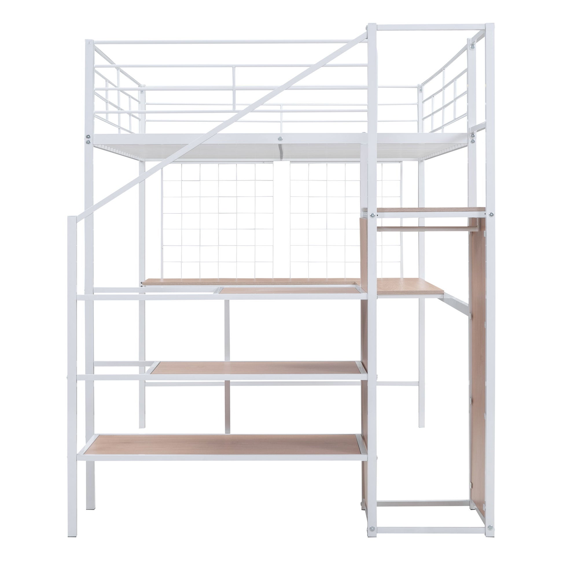Loft Bed With Desk And Grid, Stylish Frame With Lateral Storage Ladder And Wardrobe - The Sleep Loft - Online Mattress Showroom NYC