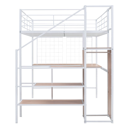 Loft Bed With Desk And Grid, Stylish Frame With Lateral Storage Ladder And Wardrobe - The Sleep Loft - Online Mattress Showroom NYC