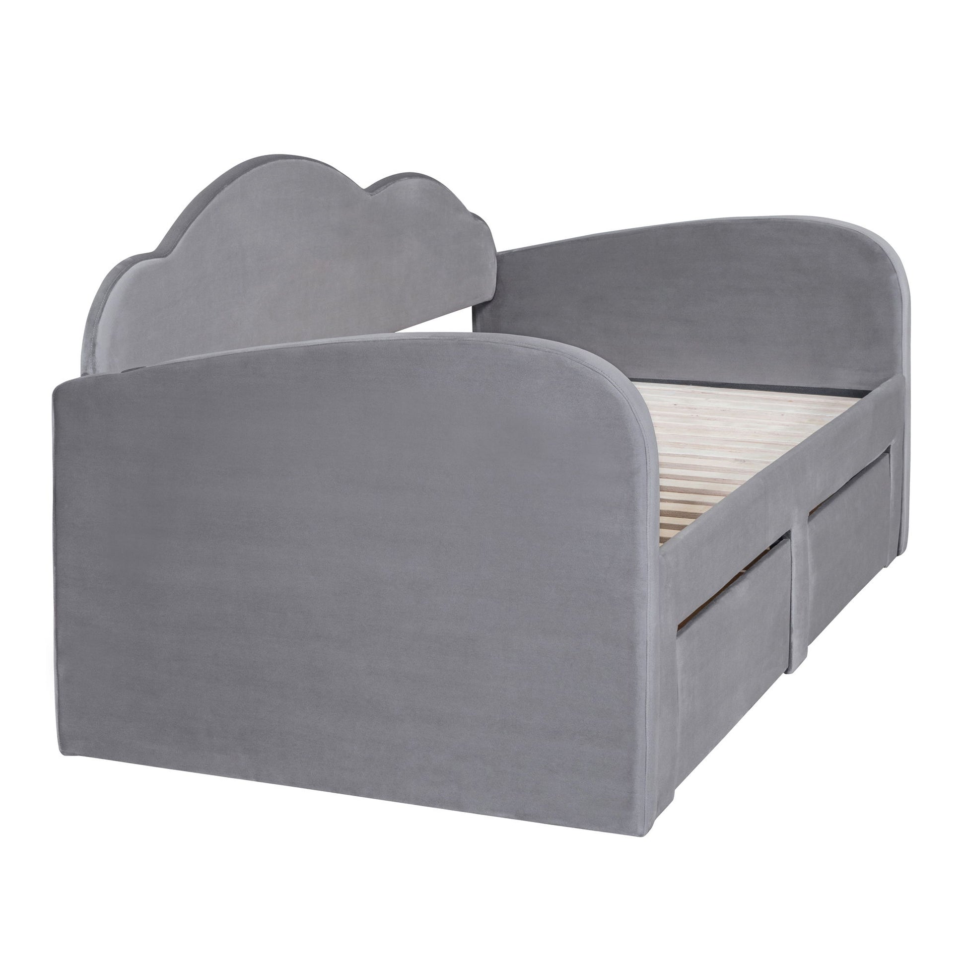 Upholstered Daybed With Cloud-Shaped Backrest, Trundle & 2 Drawers And USB Ports - The Sleep Loft - Online Mattress Showroom NYC