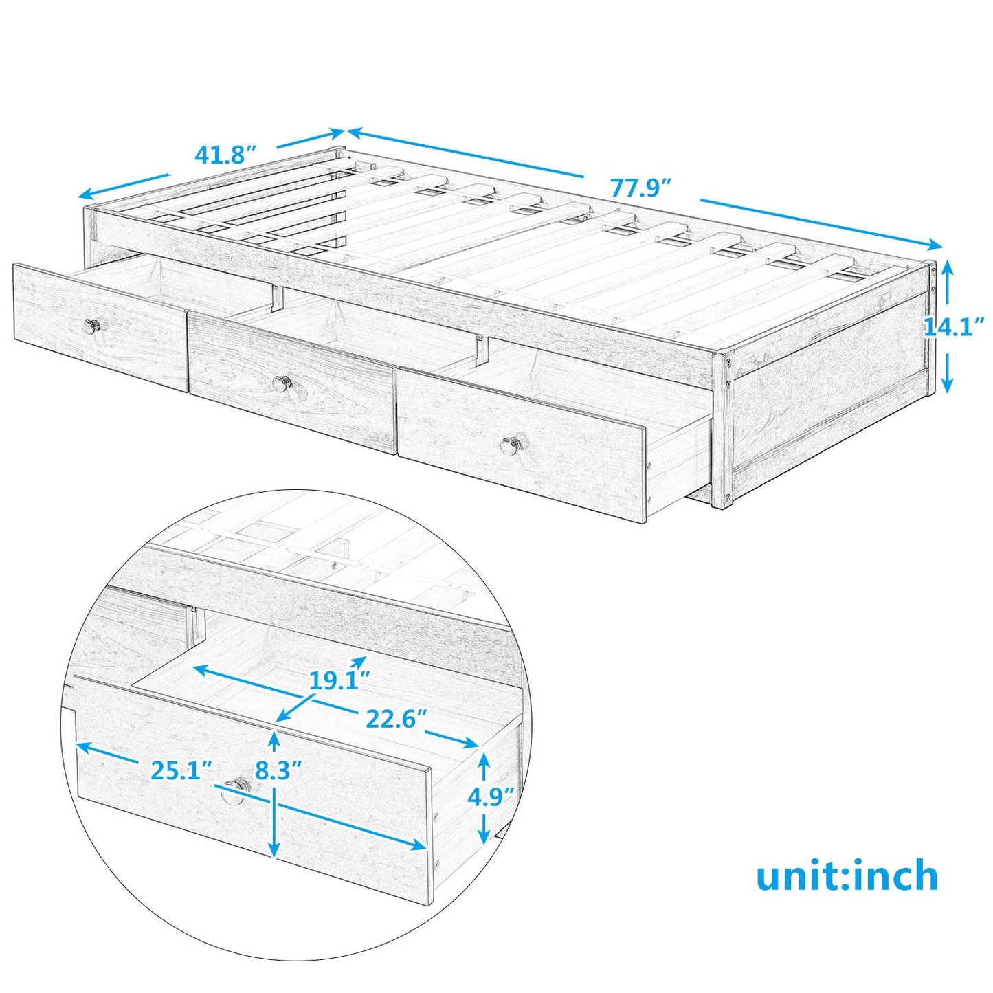 Twin Size Platform Storage Bed With 3 Drawers - White - The Sleep Loft - Online Mattress Showroom NYC