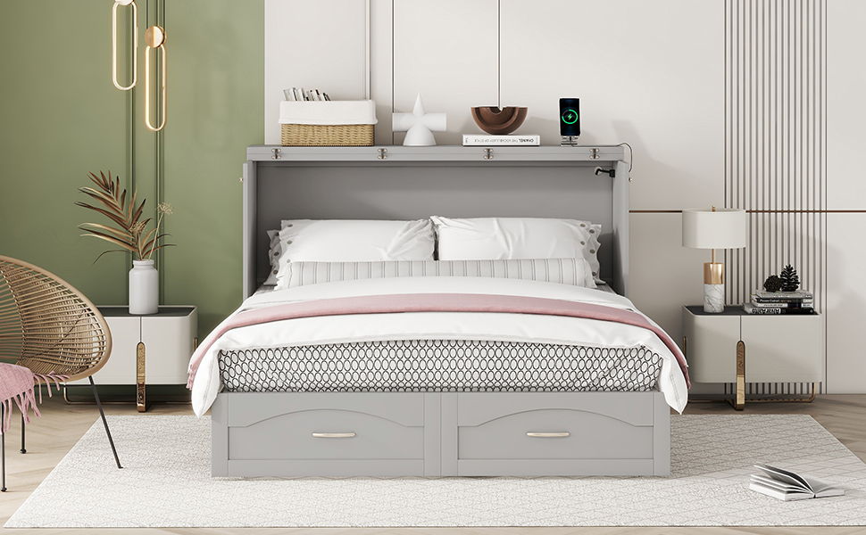 Murphy Wall Bed With Drawer And A Set Of Sockets & USB Ports, Pulley Structure Design - The Sleep Loft - Online Mattress Showroom NYC