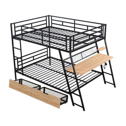 Full Size Bunk Bed With Built In Desk, Light, And 2 Drawers - Black - The Sleep Loft - Online Mattress Showroom NYC