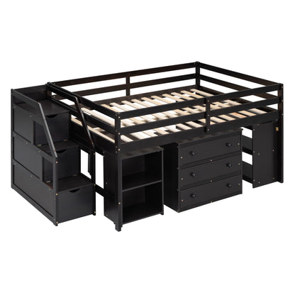 Loft Bed With Retractable Writing Desk And 3 Drawers With Storage Stairs And Shelves - The Sleep Loft - Online Mattress Showroom NYC