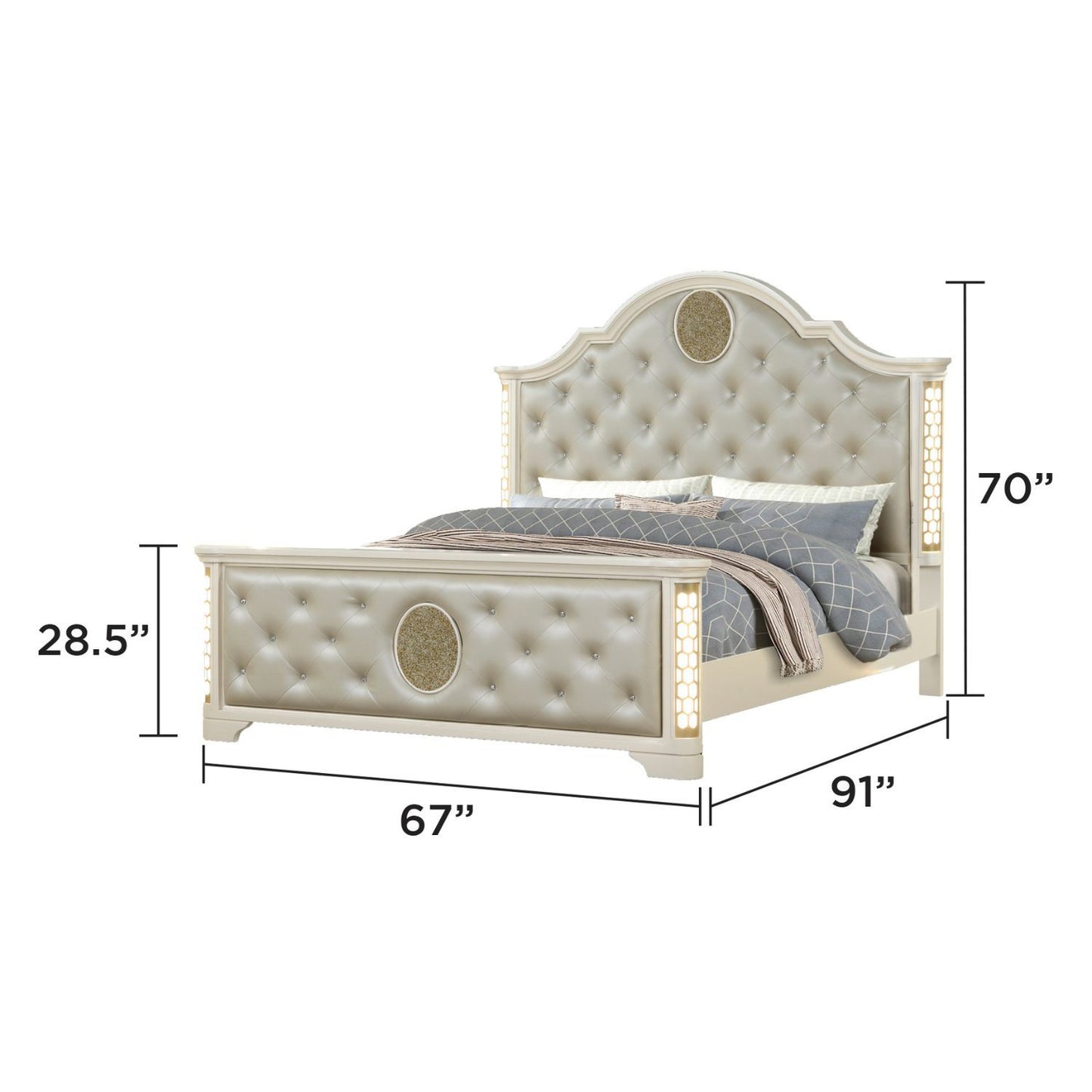 Jasmine - Queen Size Tufted Upholstery & LED Bed - Beige - The Sleep Loft - Online Mattress Showroom NYC