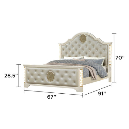 Jasmine - Queen Size Tufted Upholstery & LED Bed - Beige - The Sleep Loft - Online Mattress Showroom NYC