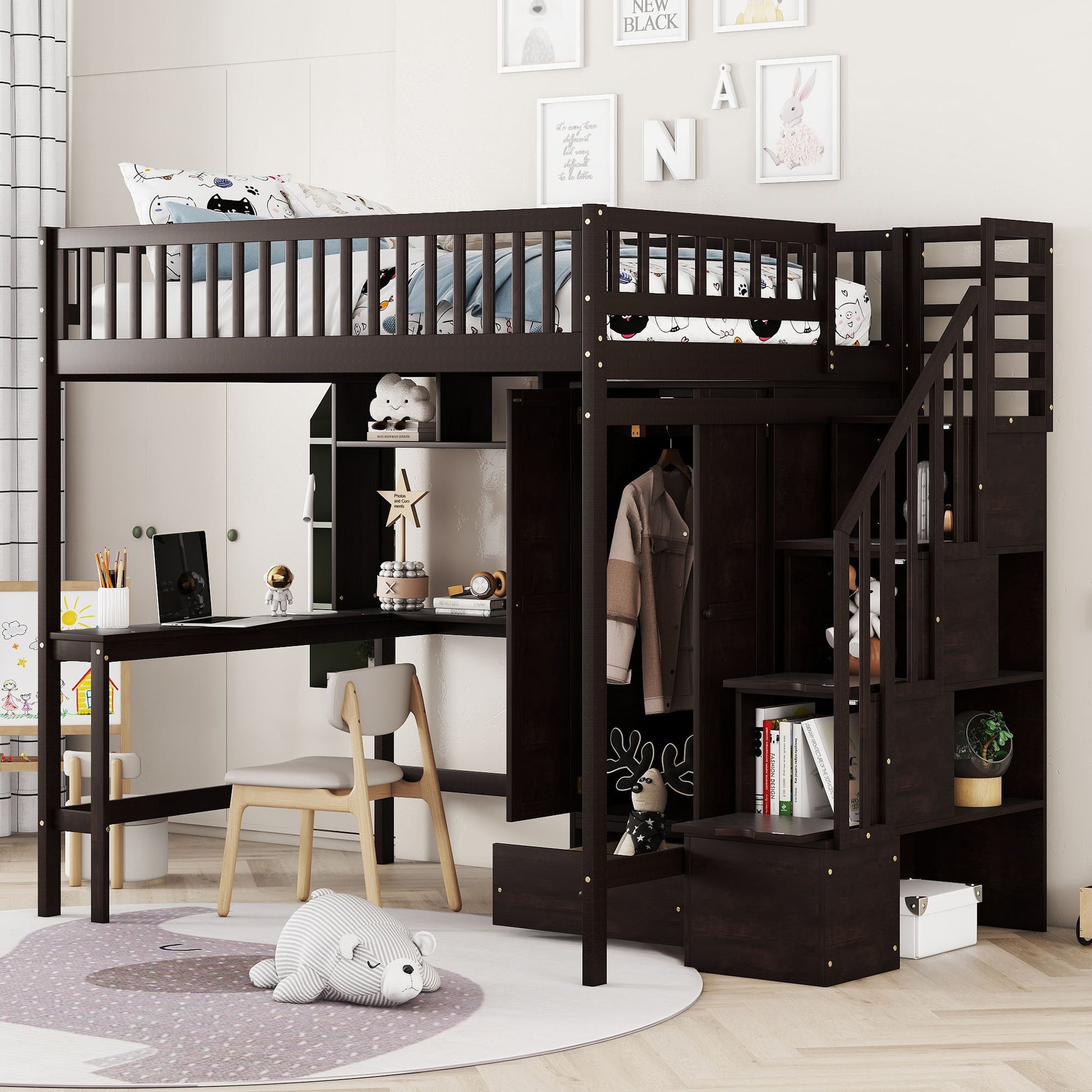 Loft Bed With Bookshelf, Drawers, Desk, And Wardrobe - The Sleep Loft - Online Mattress Showroom NYC