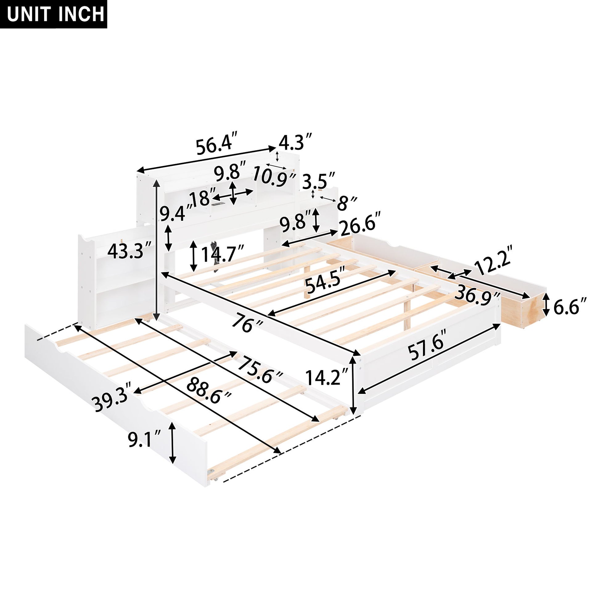 Storage Platform Bed With Pull Out Shelves, Trundle, And 2 Drawers - The Sleep Loft - Online Mattress Showroom NYC
