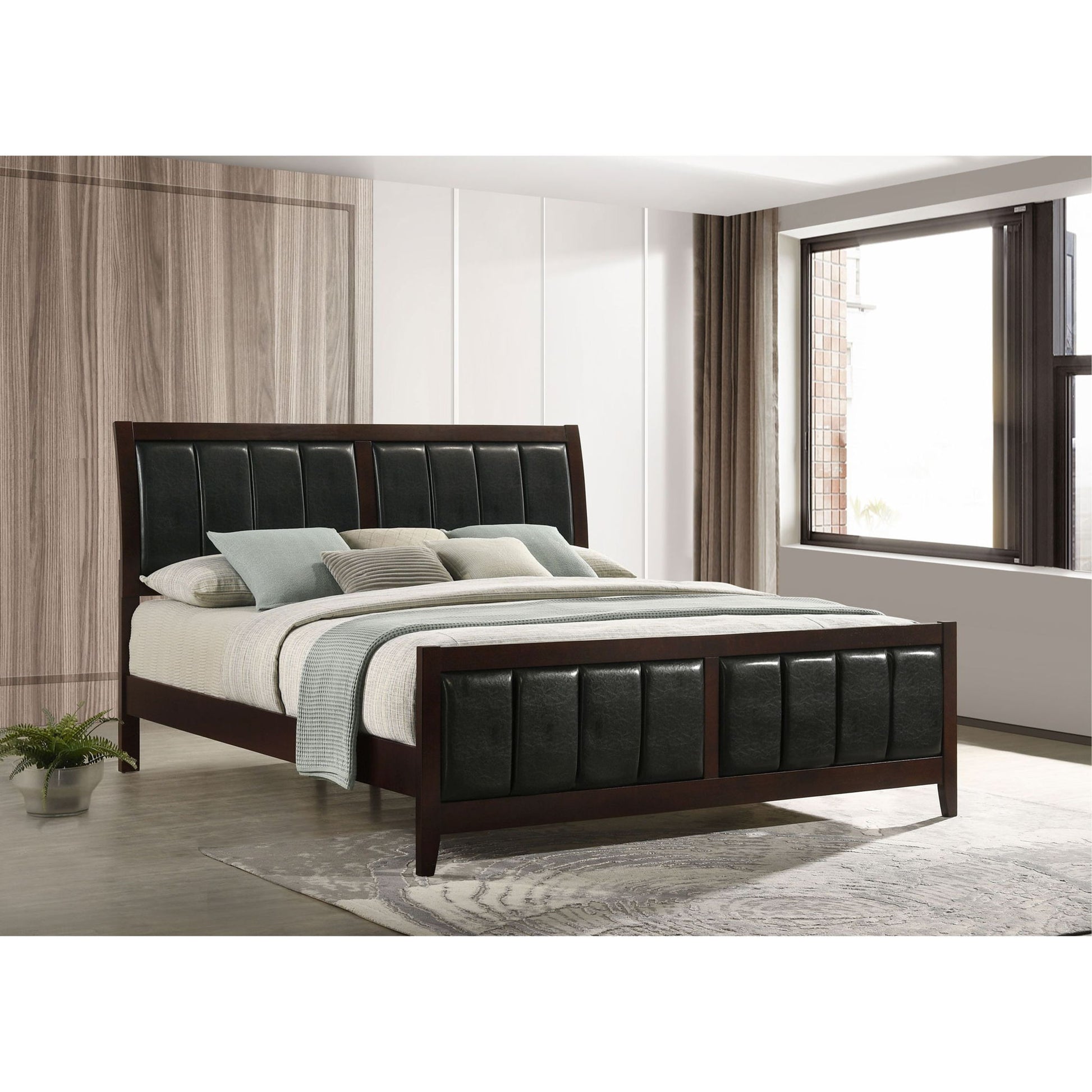 Eastern King Panel Bed With Upholstered Headboard And Footboard - Cappuccino - The Sleep Loft - Online Mattress Showroom NYC