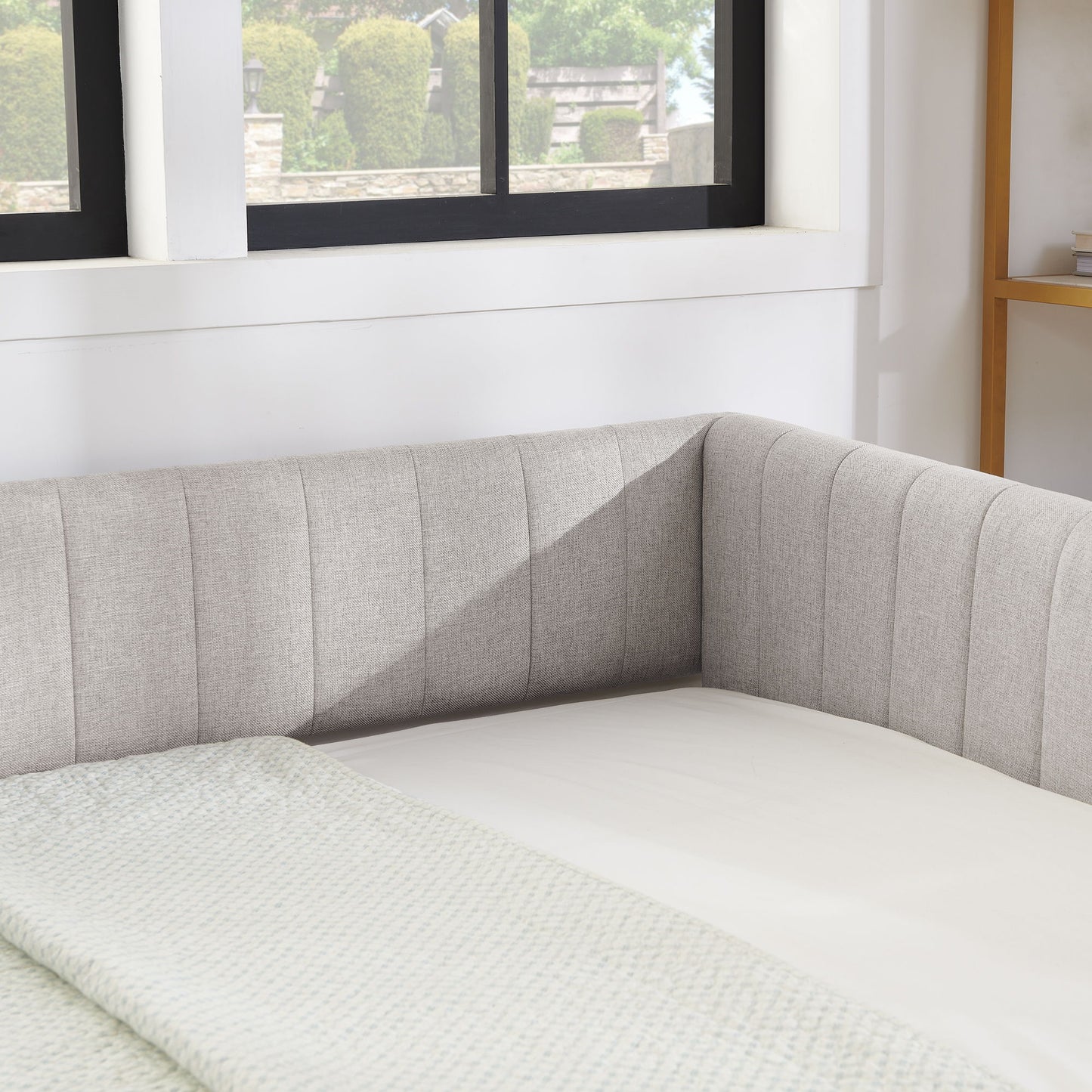 Upholstered Daybed With Trundle With Vertical Stripes - The Sleep Loft - Online Mattress Showroom NYC
