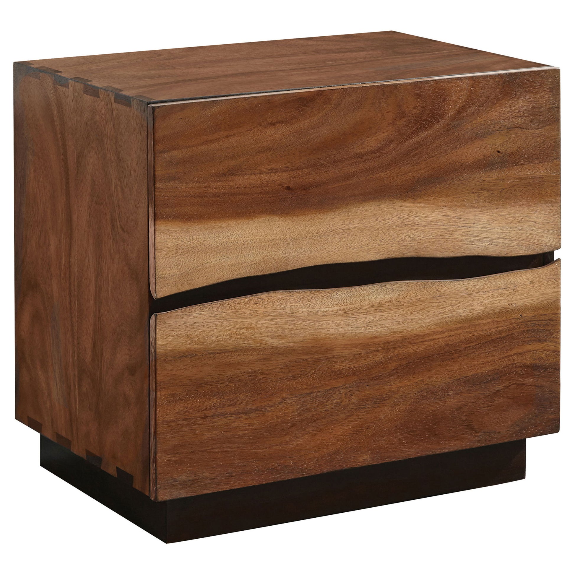 Wooden 2 Drawer Nightstand With Smokey And Asymmetrical Design - Walnut - The Sleep Loft - Online Mattress Showroom NYC