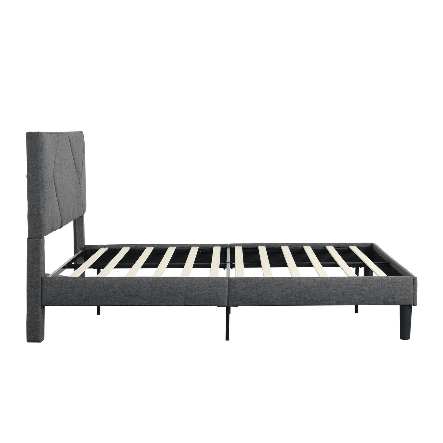 Upholstered Platform Bed Frame With Headboard, Wood Slat Support