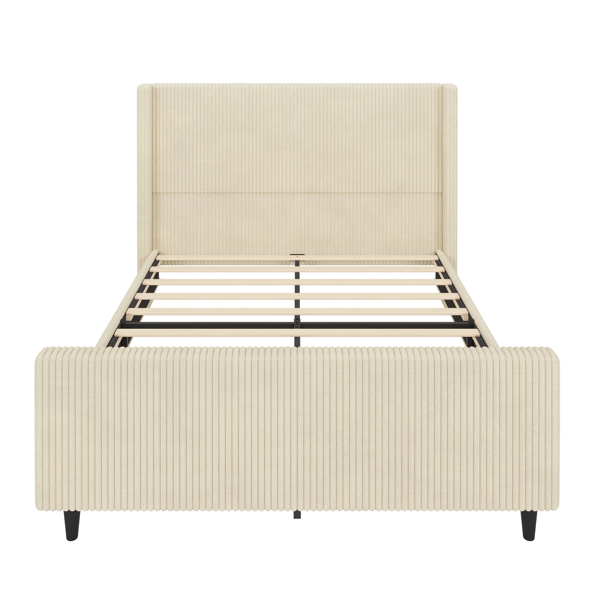 Upholstered Bed Frame With Vertical Stripe Wingback And High Footboard - The Sleep Loft - Online Mattress Showroom NYC