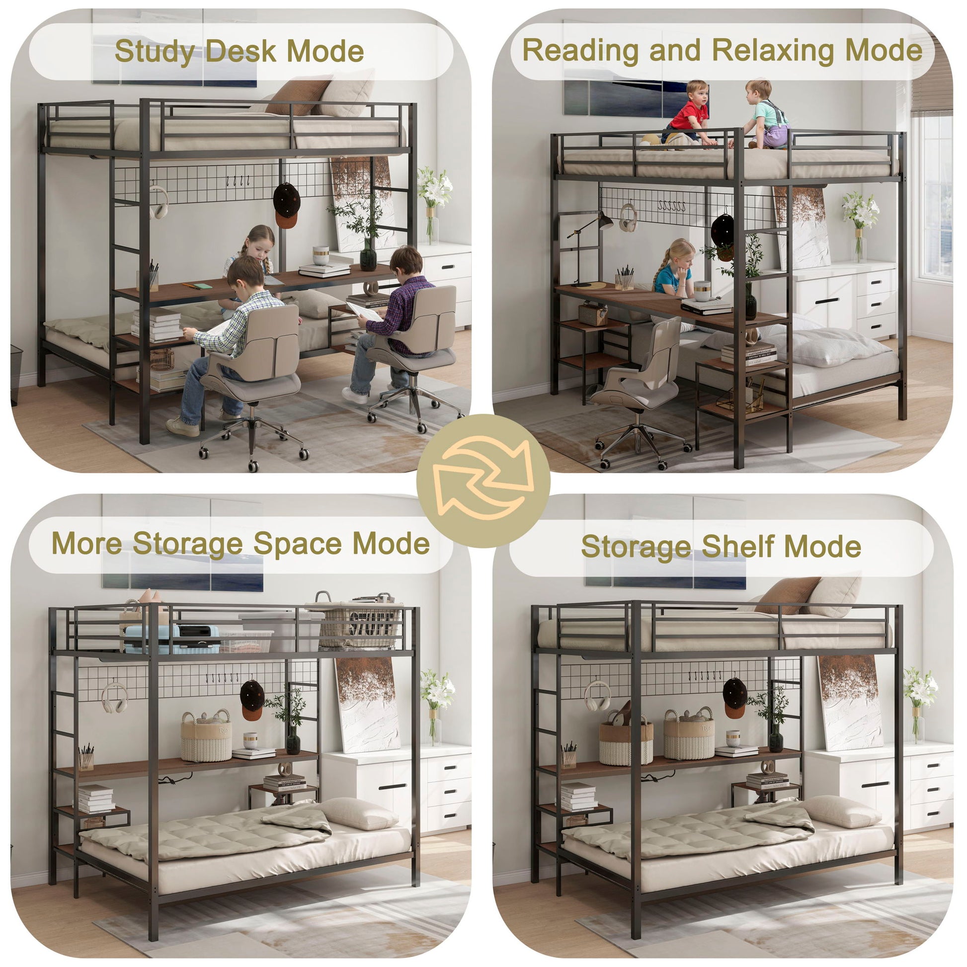 Ethan - Bunk Bed With Desk, Charging Station, Storage Shelves - The Sleep Loft - Online Mattress Showroom NYC