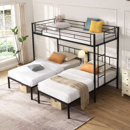 Twin Over Twin Over Twin Triple Bunk Bed With Safety Rails And Storage Shelf - Black - The Sleep Loft - Online Mattress Showroom NYC