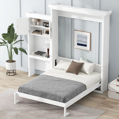 Queen Size Murphy Bed With Louvered Design And Multiple Storage Shelves - White - The Sleep Loft - Online Mattress Showroom NYC