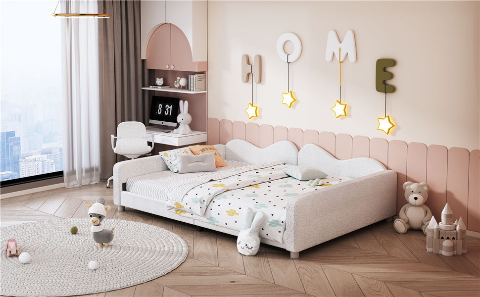 Upholstered Daybed, Sherpa Fabric Sofabed With Cloud-Shaped Backrest - The Sleep Loft - Online Mattress Showroom NYC