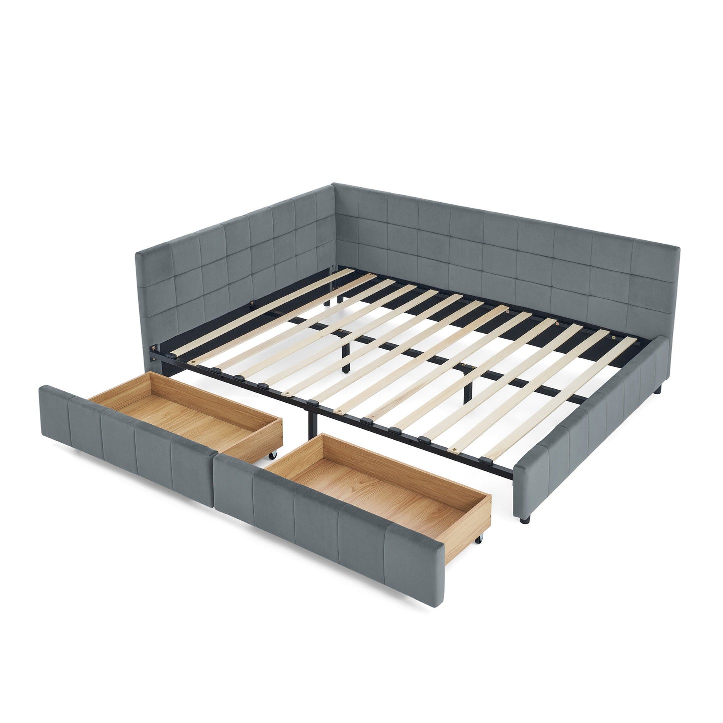 Mid-Century Storage Upholstered Tufted Bed Frame With Backrest And Armrests - The Sleep Loft - Online Mattress Showroom NYC