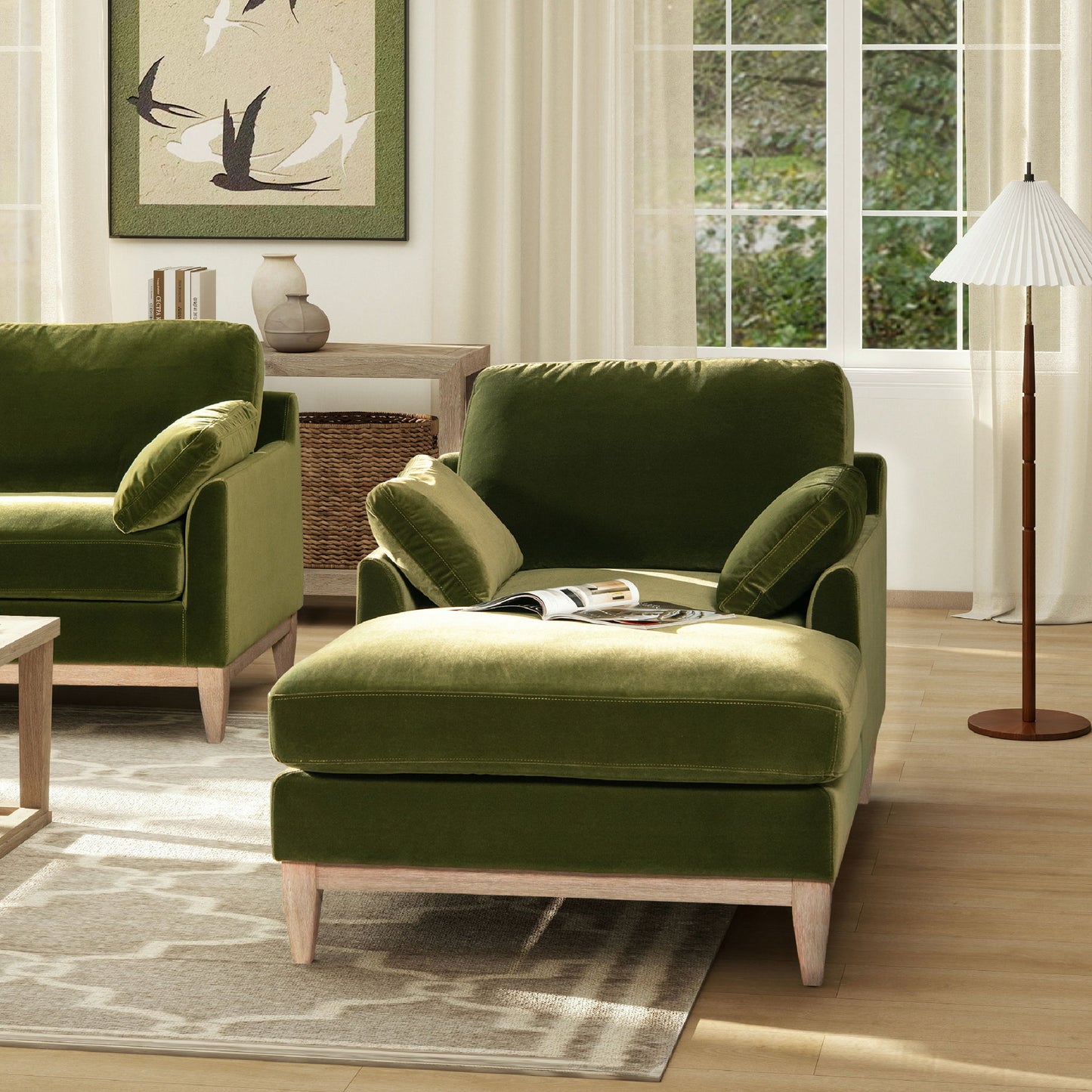 Pasadena - Modern Farmhouse Chaise Lounge Chair - Olive Green - The Sleep Loft - Online Mattress Showroom NYC