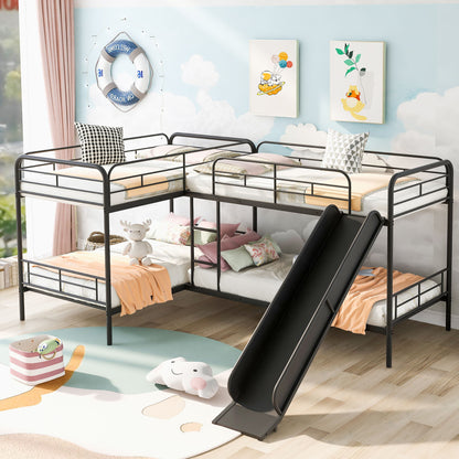 Mission Style Twin Size L-Shaped Bunk Bed With Slide And Ladder - Black - The Sleep Loft - Online Mattress Showroom NYC