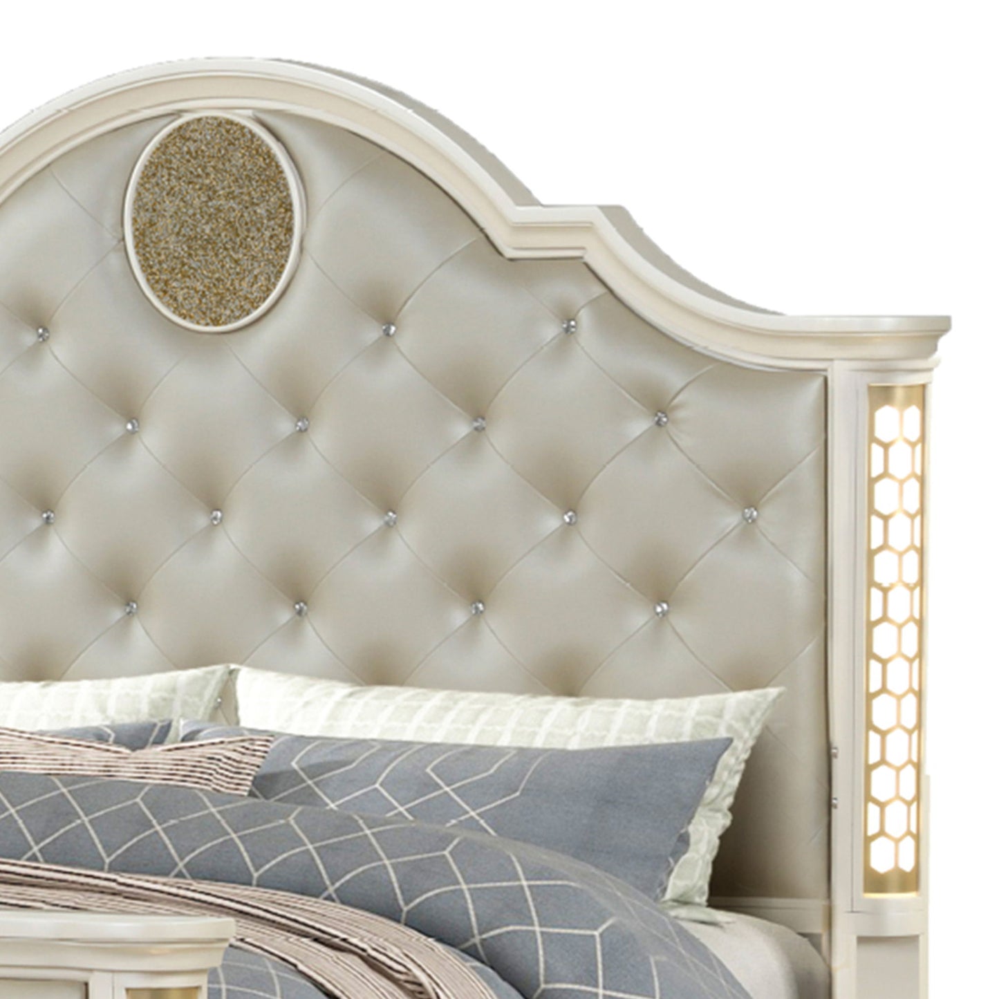 Jasmine - Queen Size Tufted Upholstery & LED Bed - Beige - The Sleep Loft - Online Mattress Showroom NYC