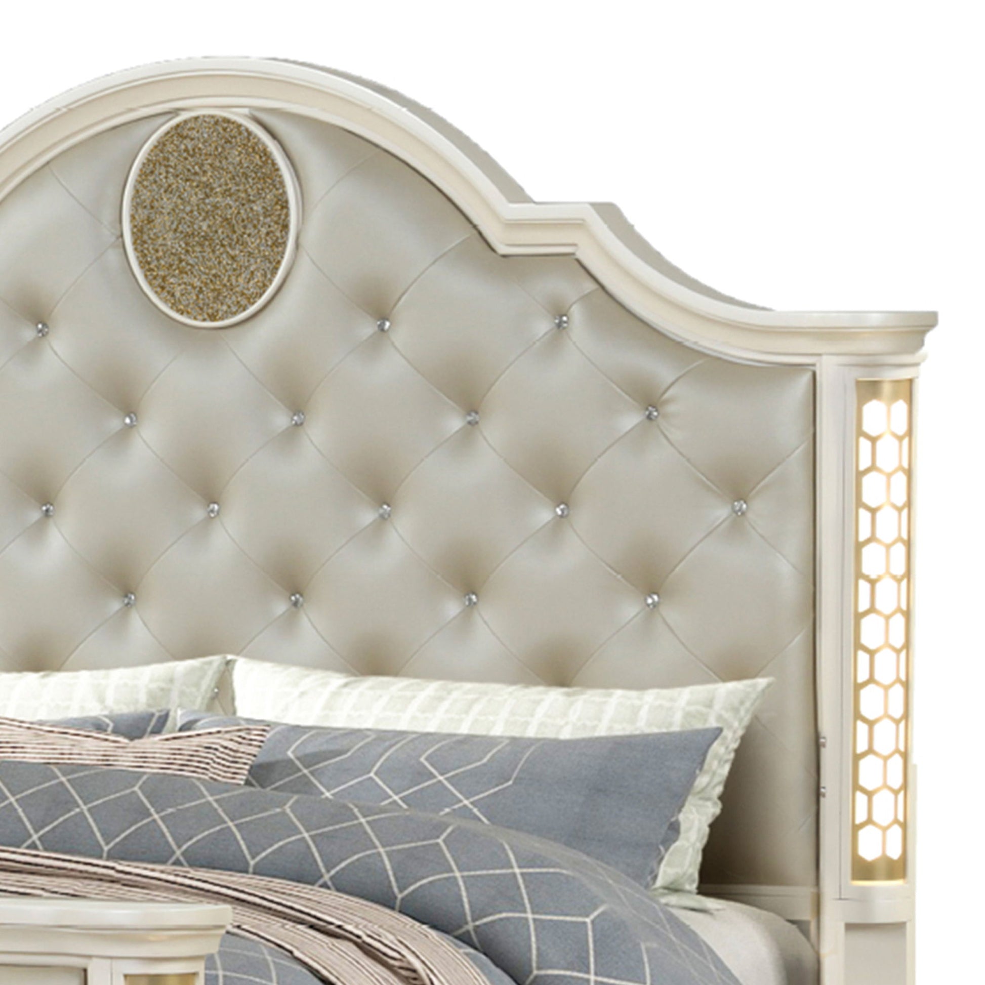 Jasmine - Queen Size Tufted Upholstery & LED Bed - Beige - The Sleep Loft - Online Mattress Showroom NYC