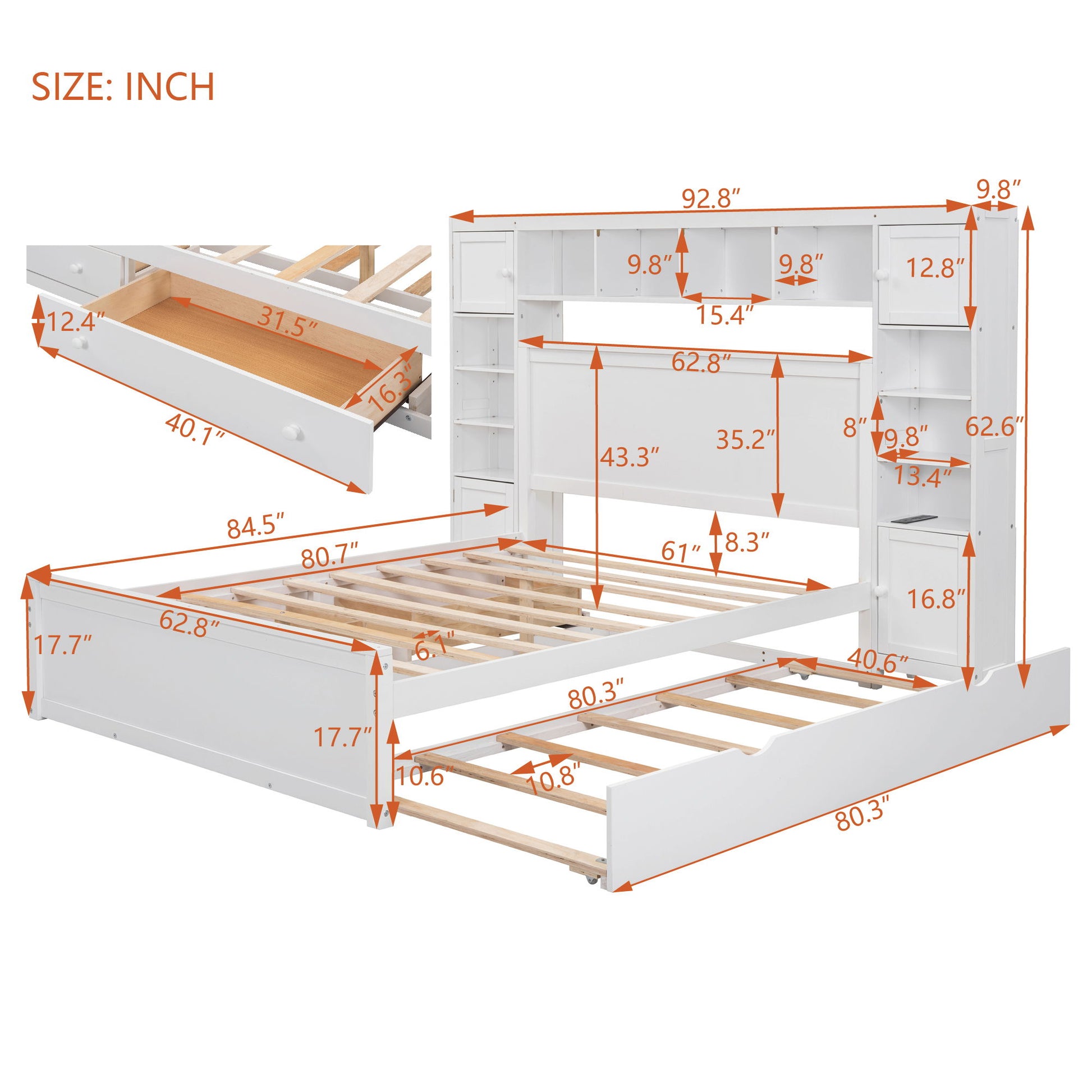 Bed With All In One Cabinet, Shelf And Sockets, Twin Long Trundle - The Sleep Loft - Online Mattress Showroom NYC