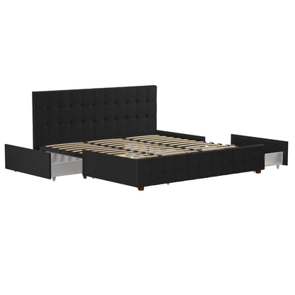 King Upholstered Bed With Storage - Black