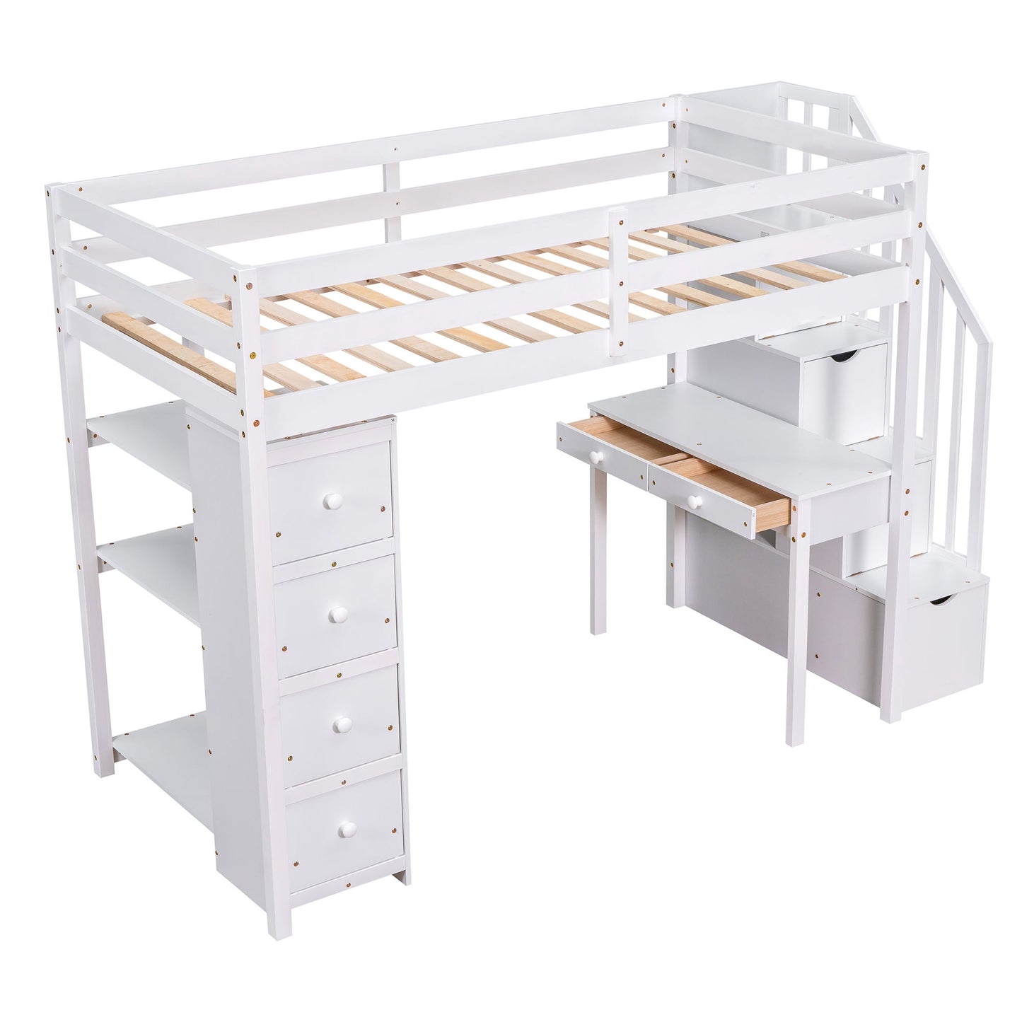 Loft Bed With Storage Drawers, Desk And Stairs With Shelves - The Sleep Loft - Online Mattress Showroom NYC