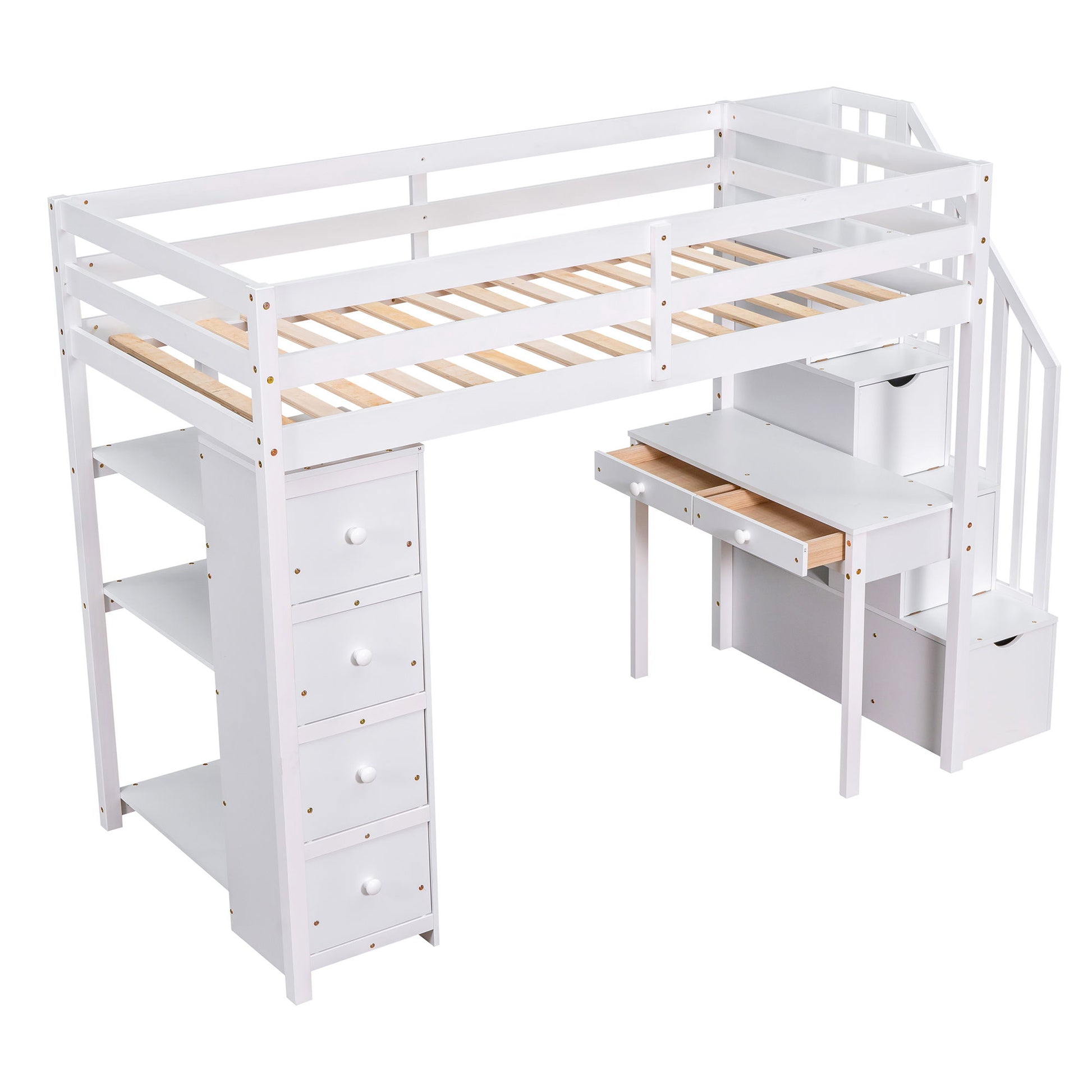 Loft Bed With Storage Drawers, Desk And Stairs With Shelves - The Sleep Loft - Online Mattress Showroom NYC