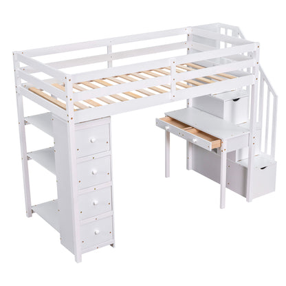 Loft Bed With Storage Drawers, Desk And Stairs With Shelves - The Sleep Loft - Online Mattress Showroom NYC