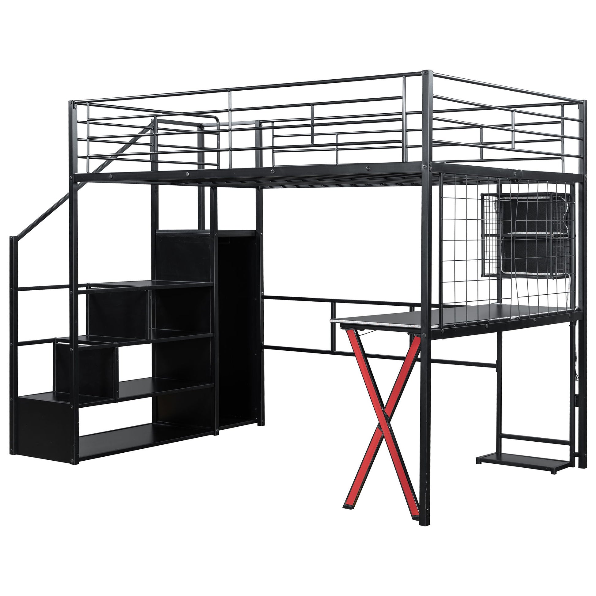 Loft Bed With Built In Work Station, Wardrobe, Storage Staircase And LED - The Sleep Loft - Online Mattress Showroom NYC