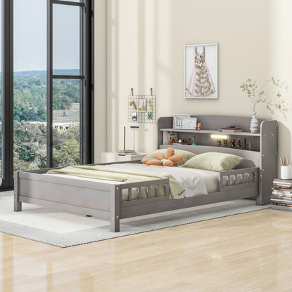 Wood Platform Bed With Built In LED Light, Storage Headboard And Guardrail - The Sleep Loft - Online Mattress Showroom NYC