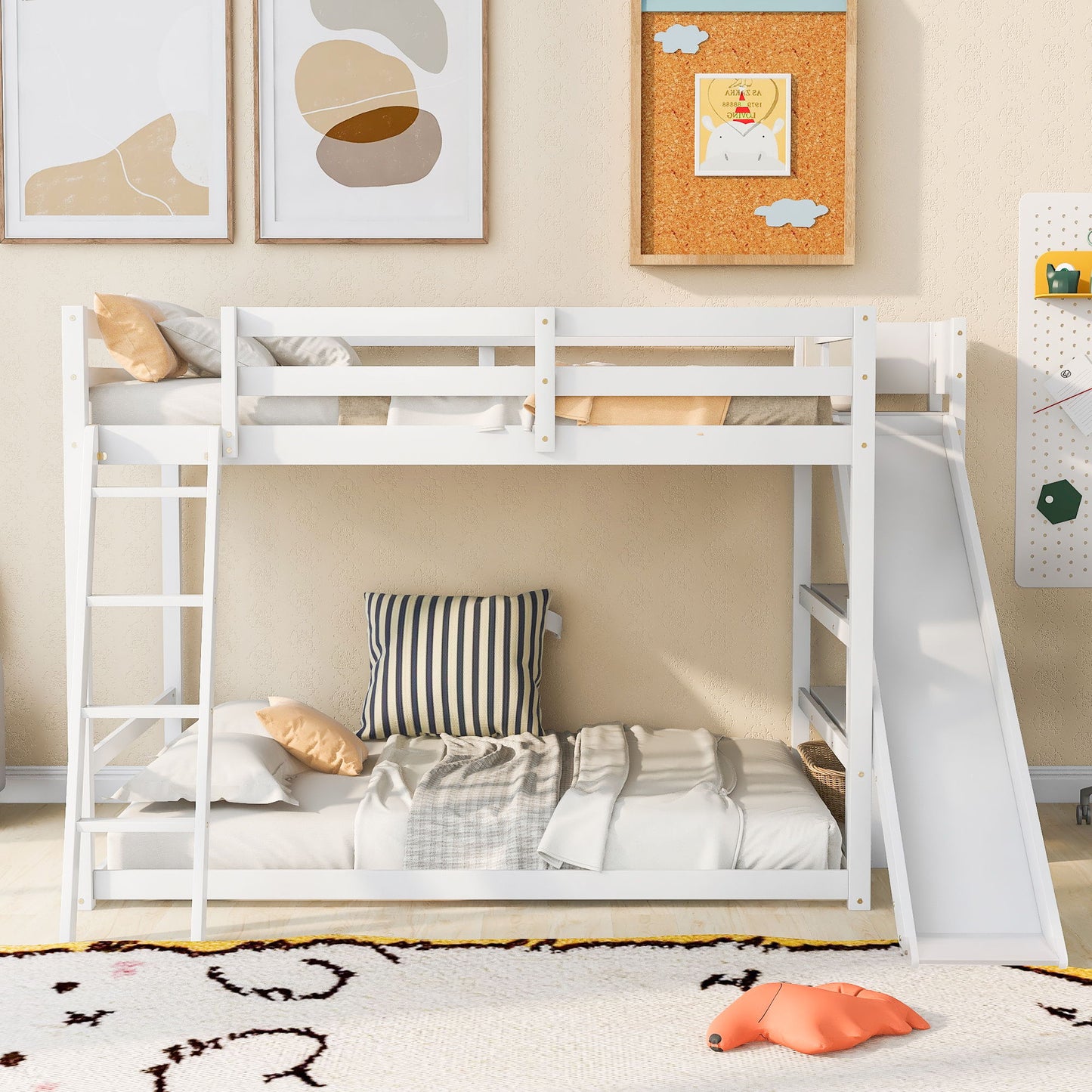 Bunk Bed With Ladder, Slide, And Shelves Pine Wood - The Sleep Loft - Online Mattress Showroom NYC