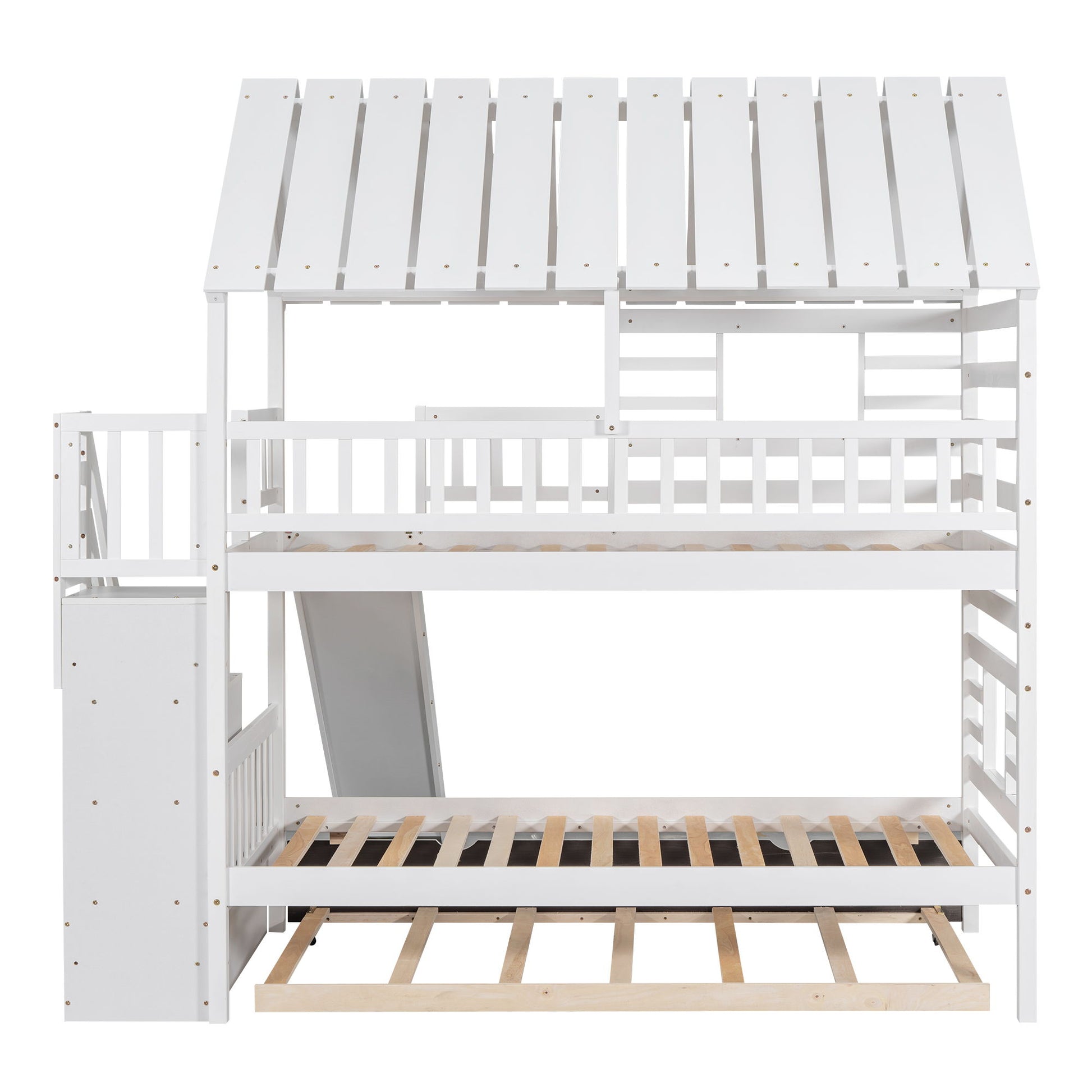 House Bunk Bed With Trundle, Storage Staircase, Roof And Window Design - The Sleep Loft - Online Mattress Showroom NYC