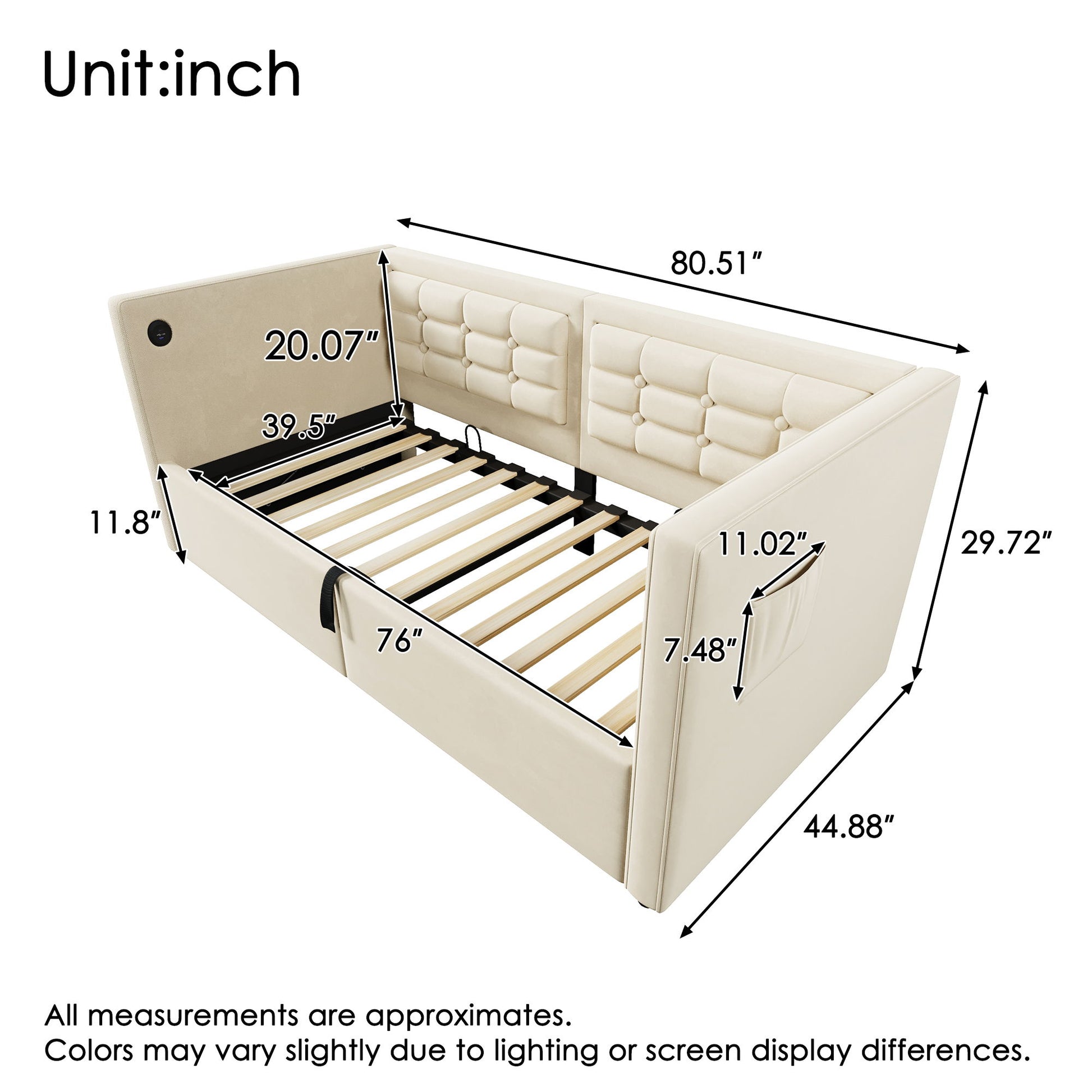 Upholstered Hydraulic Storage Daybed With USB & Type C Charging - The Sleep Loft - Online Mattress Showroom NYC