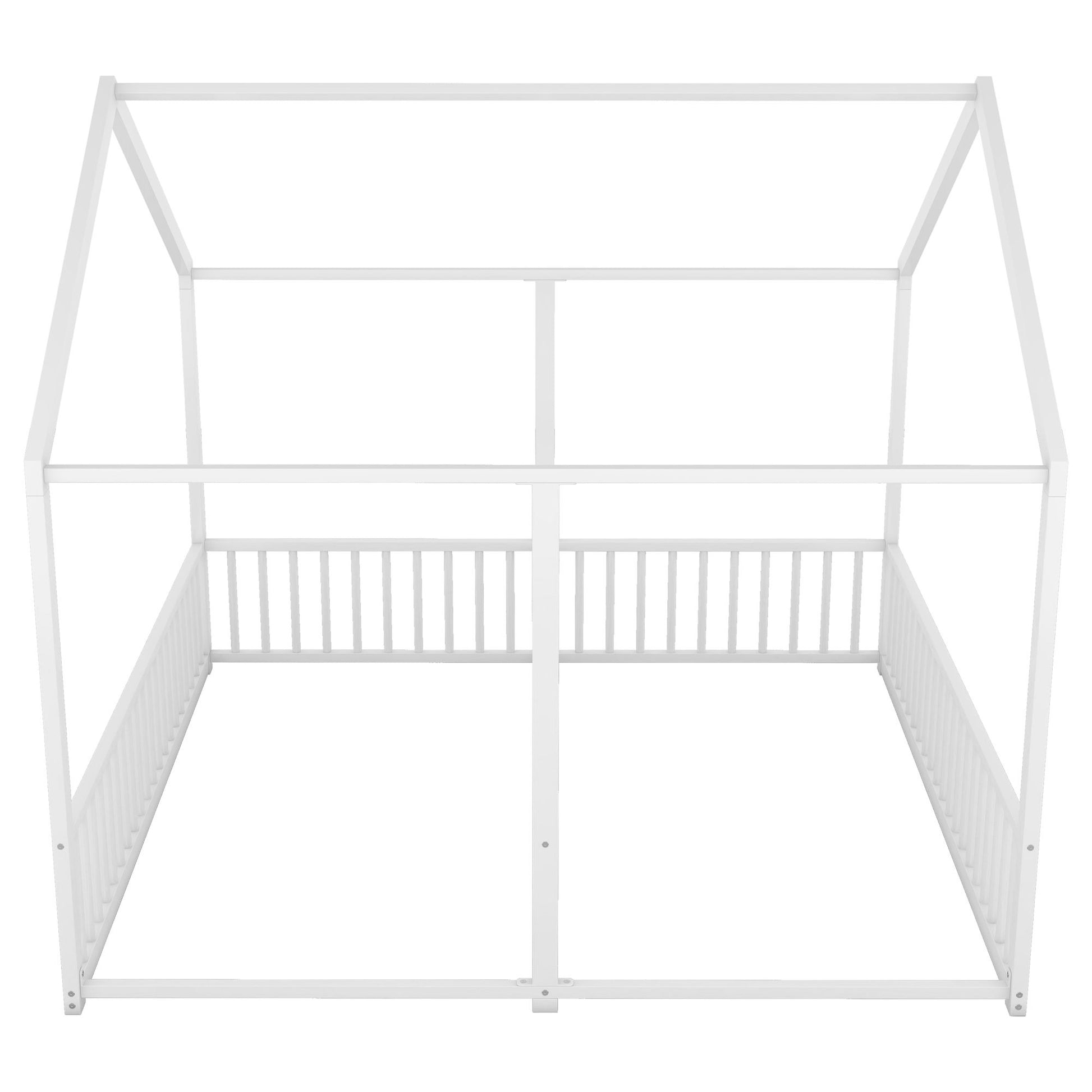 Metal Twin Size House Platform Beds 2 Shared Beds - Antique White - The Sleep Loft - Online Mattress Showroom NYC