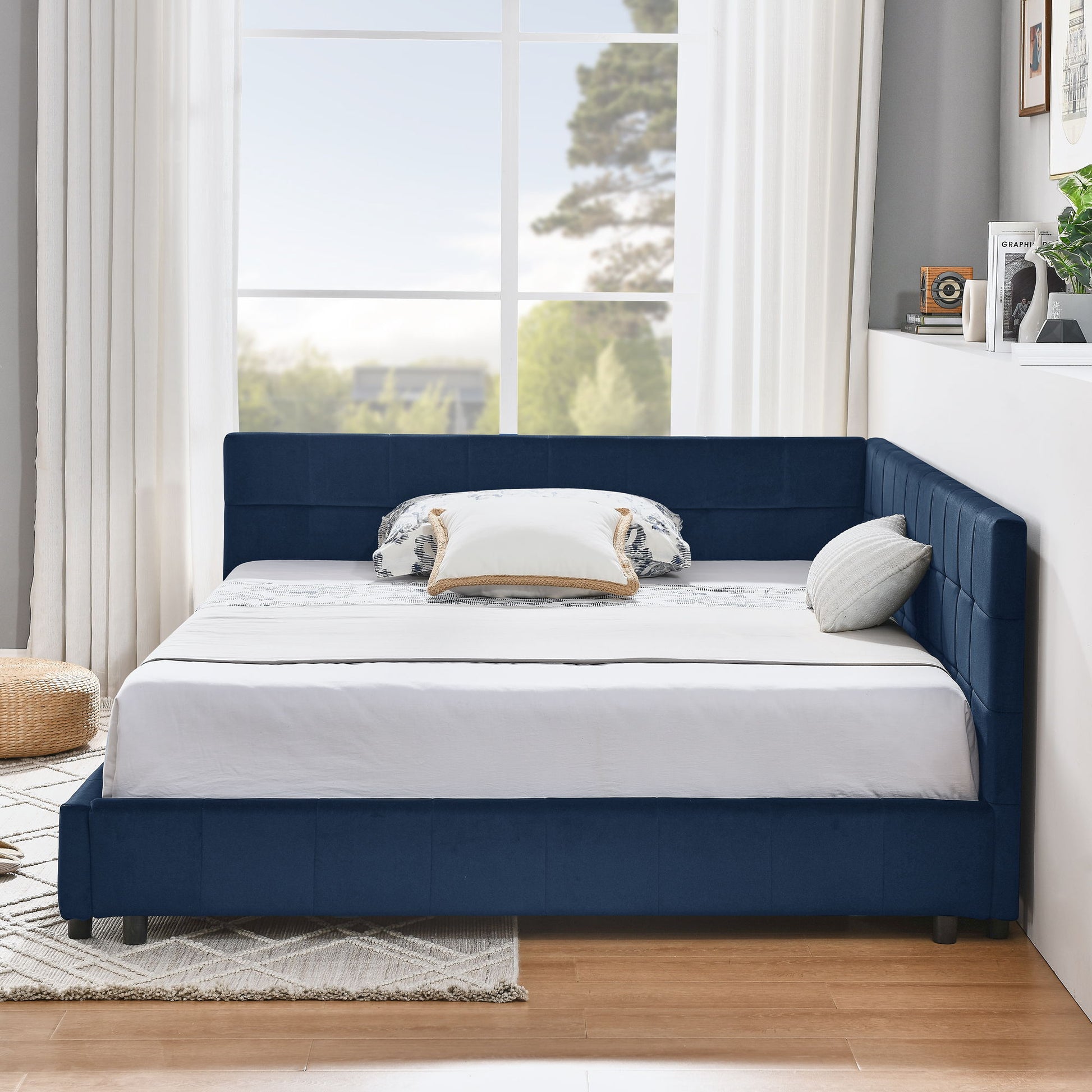 Mid-Century Storage Upholstered Tufted Bed Frame With Backrest And Armrests - The Sleep Loft - Online Mattress Showroom NYC