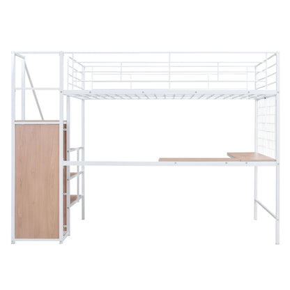 Loft Bed With Desk And Grid, Stylish Frame With Lateral Storage Ladder And Wardrobe - The Sleep Loft - Online Mattress Showroom NYC