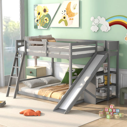 Bunk Bed With Ladder, Slide, And Shelves Pine Wood - The Sleep Loft - Online Mattress Showroom NYC