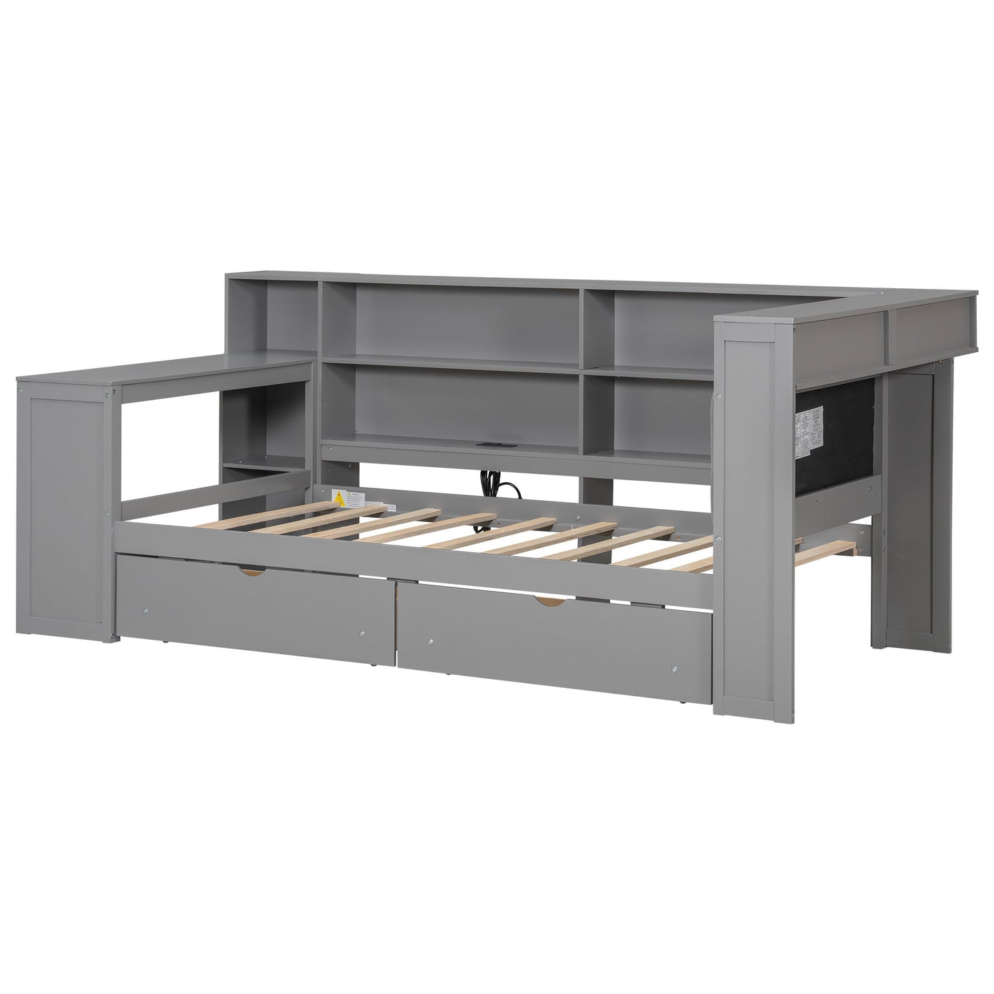 Platform Bed With Upholstered Headboard, Storage Shelves, Drawers, Charging Station, LED Lighting, Built In Desk - The Sleep Loft - Online Mattress Showroom NYC