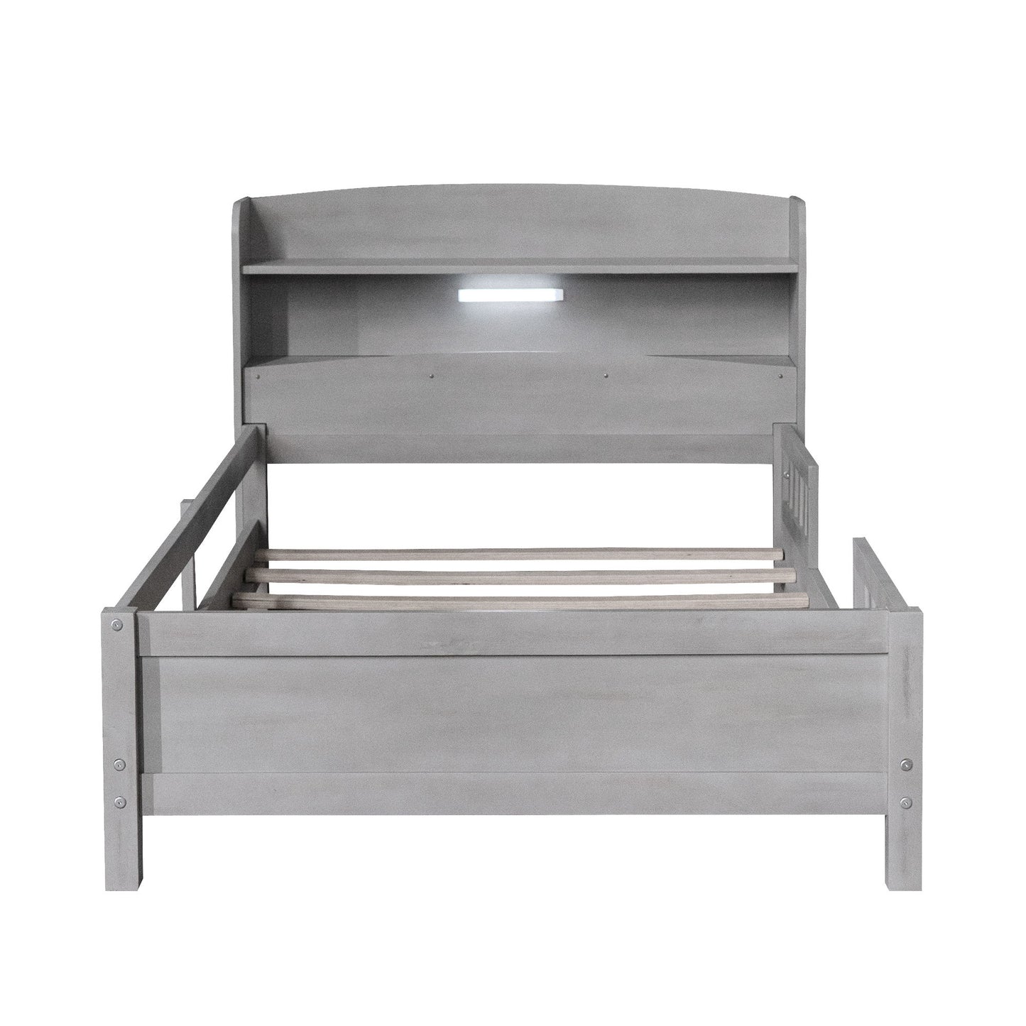 Wood Platform Bed With Built In LED Light, Storage Headboard And Guardrail - The Sleep Loft - Online Mattress Showroom NYC