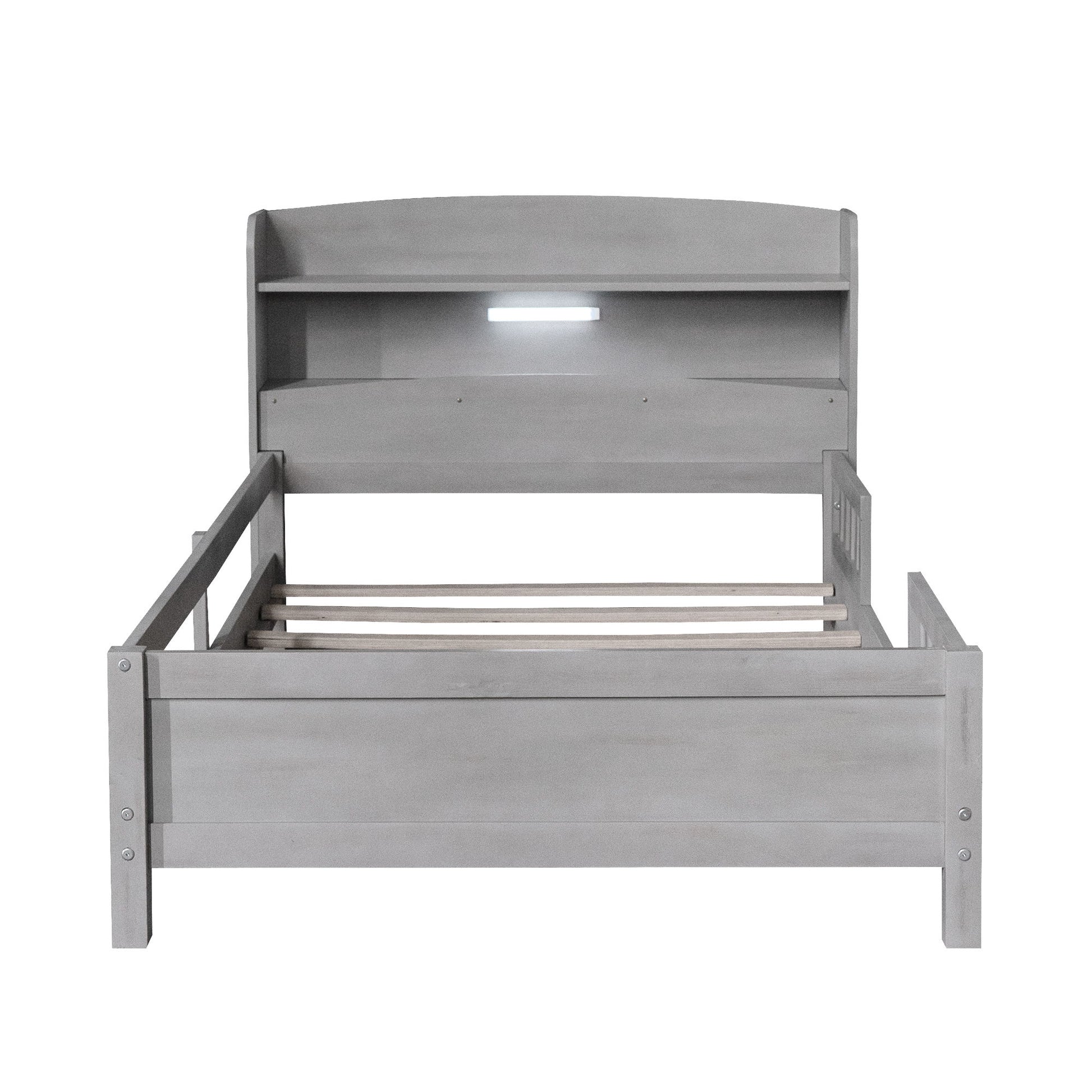 Wood Platform Bed With Built In LED Light, Storage Headboard And Guardrail - The Sleep Loft - Online Mattress Showroom NYC