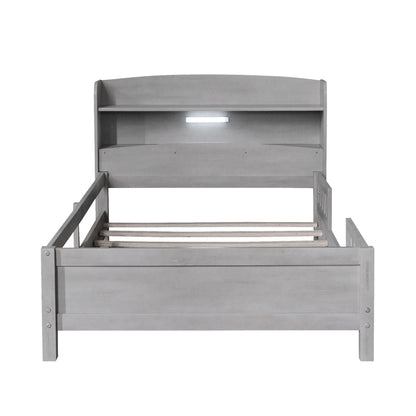Wood Platform Bed With Built In LED Light, Storage Headboard And Guardrail - The Sleep Loft - Online Mattress Showroom NYC