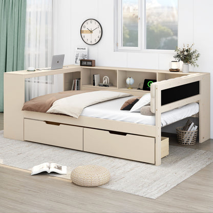 Upholstered Headboard Platform Bed With Storage Shelves, Drawers, Charging Station - The Sleep Loft - Online Mattress Showroom NYC
